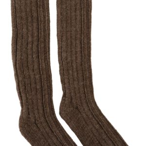 Brown Wool Knit Calf Long Women Socks