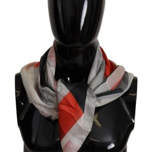 Gray Red Silk Shawl Foulard Wrap Scarf
