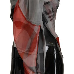 Gray Red Shawl Foulard Wrap  Scarf