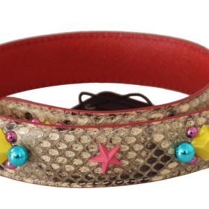 Beige Python Leather Crystals Shoulder Strap