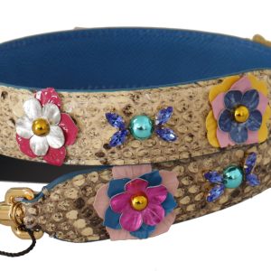 Beige Python Leather Floral Studded Shoulder Strap