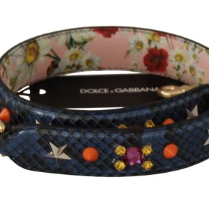 Blue Exotic Leather Crystals Reversible Shoulder Strap