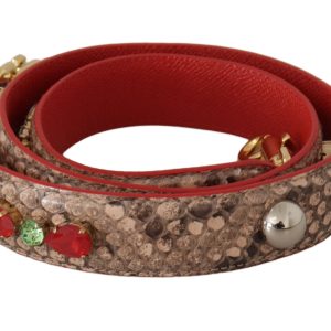 Brown Python Leather Crystals Shoulder Strap