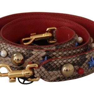 Brown Python Leather Studded Shoulder Strap