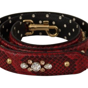 Red Python Leather Crystals Reversible Shoulder Strap