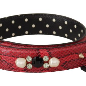Red Python Leather Crystals Reversible Shoulder Strap