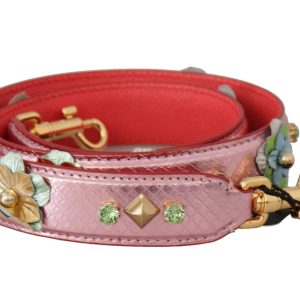 Metallic Pink Leather Studded Shoulder Strap