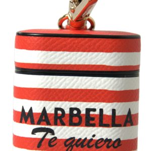 Orange Stripe Dauphine Leather Logo Strap Airpod Case