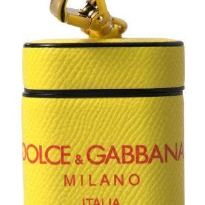 Case Yellow Orange Leather Logo Printed Strap Airpods Case