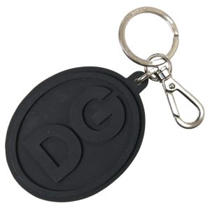 Black Rubber DG Logo Silver Brass Metal Keychain