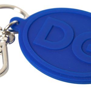 Blue Rubber DG Logo Silver Brass Metal Keyring Keychain