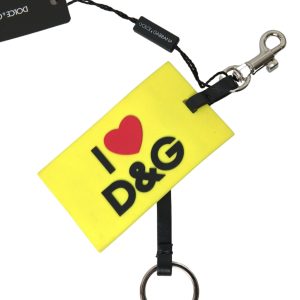 Yellow Silicone DG Logo Silver Brass Keyring Keychain