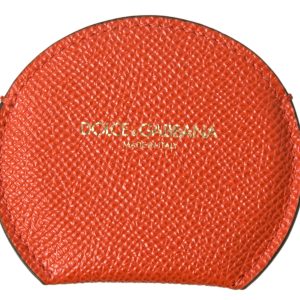 Orange Calfskin Leather Round Logo Hand Mirror Holder