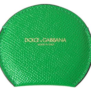 Green Calfskin Leather Round Logo Hand Mirror Holder