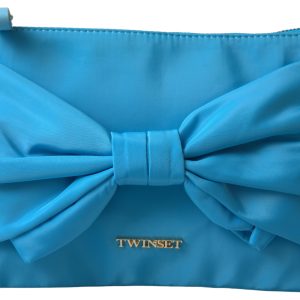 Blue Tafta Silk Large Bow Zipper Clutch Women Borse Logo Bag