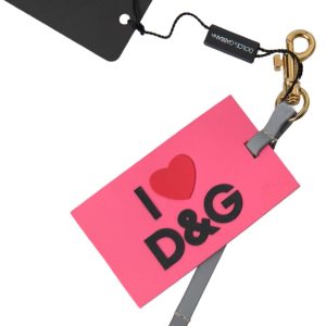 Pink Silicone DG Logo Gold Brass Keyring Women Keychain