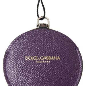 Purple Calfskin Leather Round Hand Mirror Holder