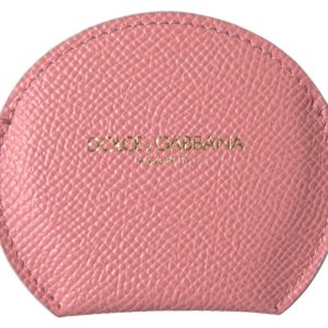 Pink Calfskin Leather Round Mirror Holder