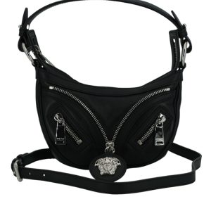 Black Calf Leather Hobo Mini Shoulder Bag
