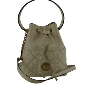 White Lamb Leather Small Bucket Shoulder Bag