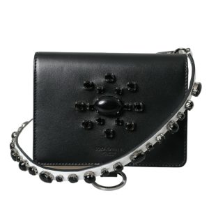 Black White Leather Crystal Embellished Cardholder Wallet