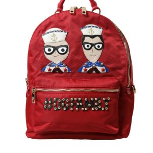 Red #DGFAMILY Embellished Backpack VULCANO Bag