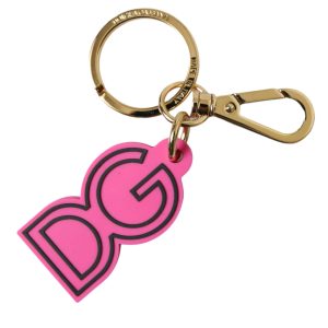 Pink Rubber Gold Tone Metal DG Logo Keyring Keychain