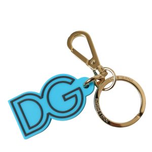 Blue Rubber Gold Tone Metal DG Logo Keyring Keychain