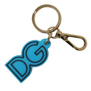 Blue Rubber Gold Tone Metal DG Logo Keyring Keychain