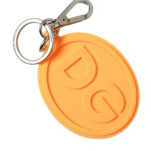 Orange Rubber DG Logo Silver Brass Metal Keyring Keychain