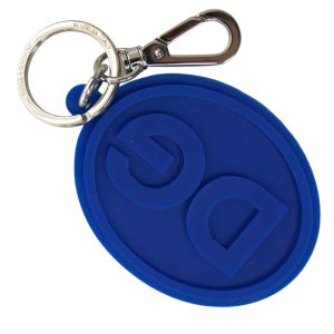 Blue Rubber DG Logo Silver Brass Metal Keyring Keychain