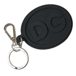 Black Rubber DG Logo Silver Brass Metal Keyring Keychain