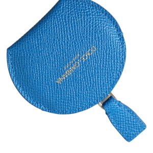 Blue Calfskin Leather Round Logo Hand Mirror Holder