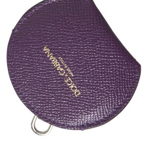 Purple Calfskin Leather Round Logo Hand Mirror Holder