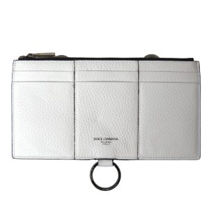 White Calfskin Leather Large Crossbody Card Holder Wallet