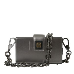 Metallic Gray Calfskin Leather DG BOX Shoulder Bag