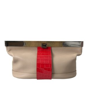 Beige Red Two Tone Exotic Leather Pouch Bag