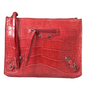 Red Exotic Skin Leather Classic Pouch Purse Wristlet Bag