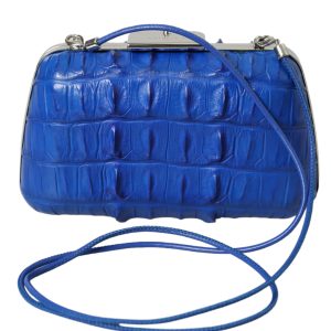 Blue Exotic Skin Leather Shoulder Crossbody Box Clutch Bag