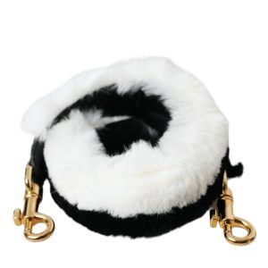 Black White Lapin Fur Accessory Shoulder Strap