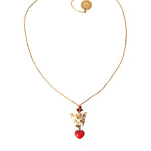 Gold Brass Chain Dog Heart Pendant Charm Necklace