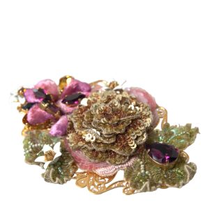 Gold Brass Floral Crystal Sequined Hair Clip