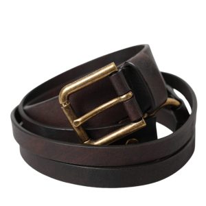 Dark Brown Leather Gold Metal Buckle Women Belt
