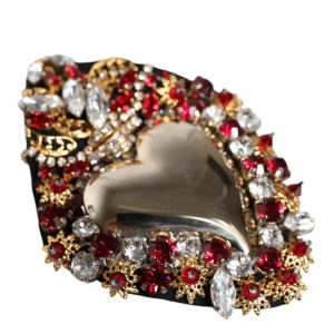 Gold Tone Brass Sacred Heart Crystal Embellished Brooch