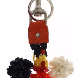 Silver Brown Raffia Leather Clasp Finder Chain Keyring