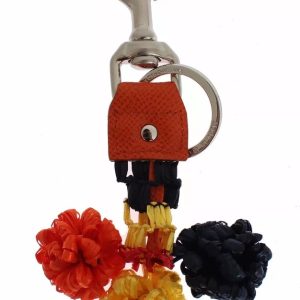 Red Yellow Raffia Leather Clasp Finder Keyring Keychain