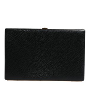 Black Leather Gold Frame Clutch Evening Party Purse Bag