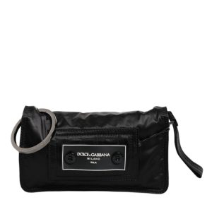Black Fabric Logo Two Way Clutch Crossbody Bag