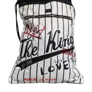 Black White Striped Polyester Drawstring Backpack Bag