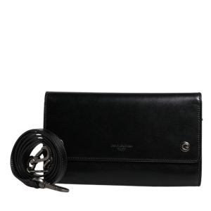 Black Leather Logo Embossed Crossbody Bag